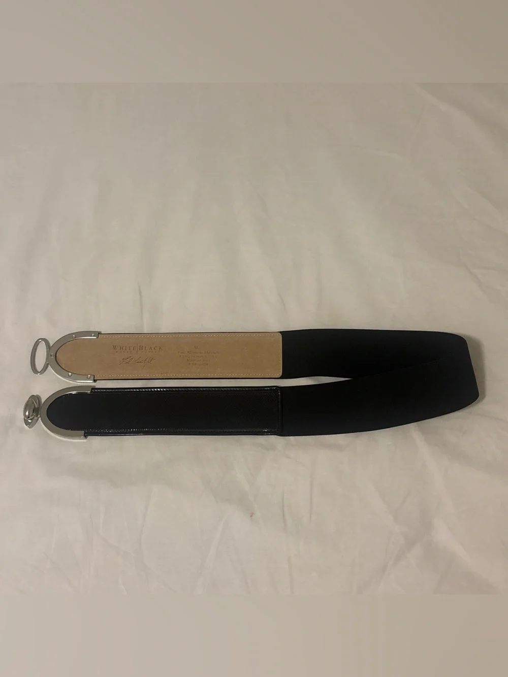 WHBM Women’s Patent leather/stretch fabric black belt Size XL RN#111459